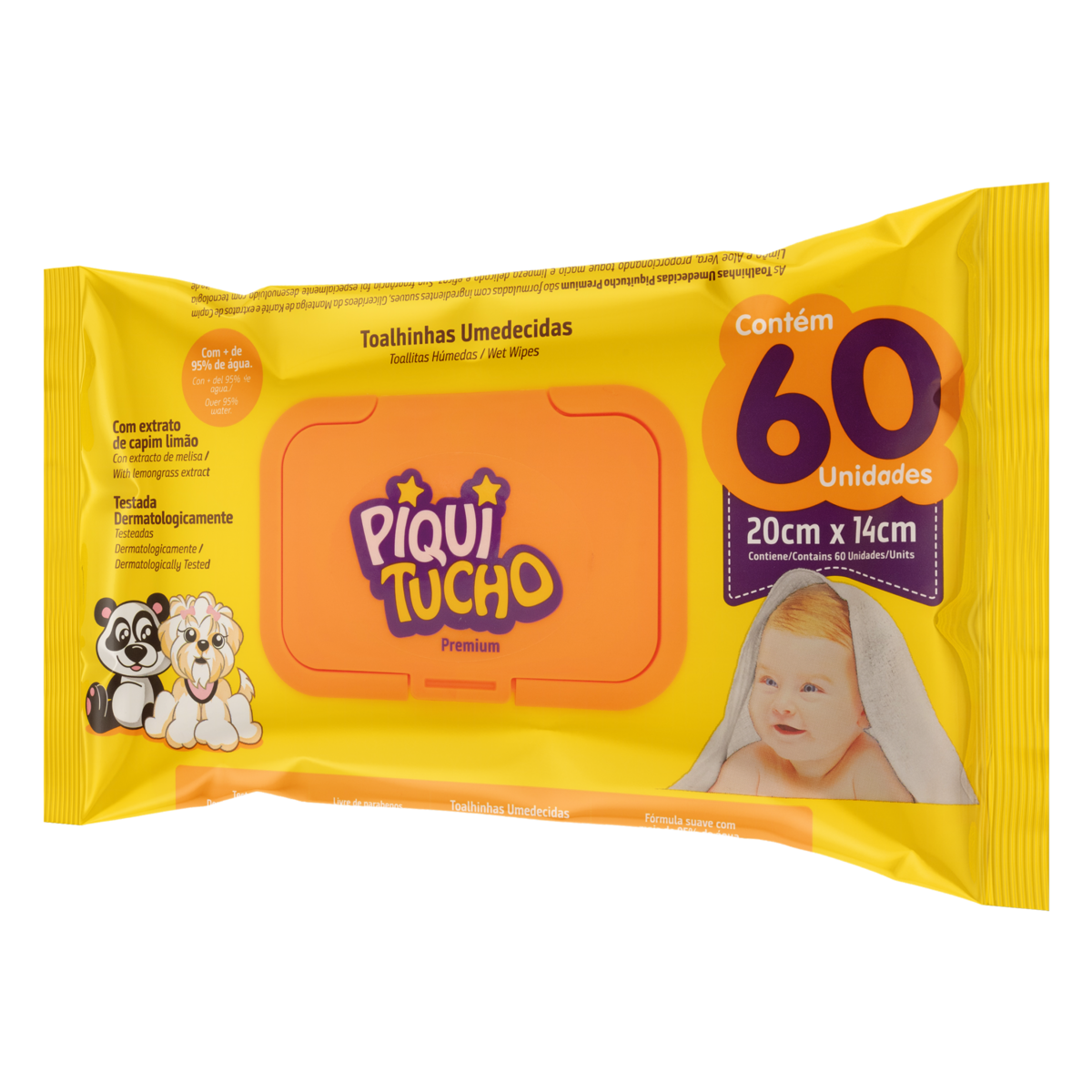 Toalha Umedecida Macia Piquitucho Premium Pacote 60 Unidades