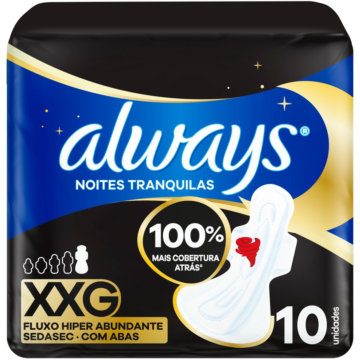 Absorvente com Abas Suave Always Noites Tranquilas Noturno Extra Extra Grande Pacote 10 Unidades