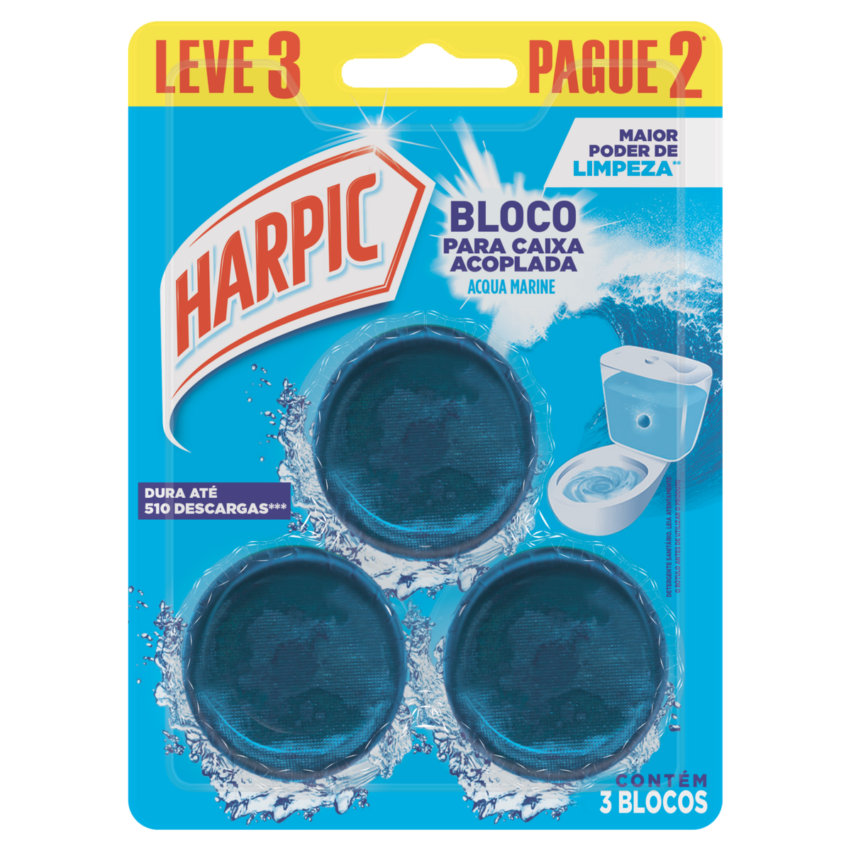 Desodorizador Sanitário Bloco para Caixa Acoplada Acqua Marine Harpic Leve 3 Pague 2 Unidades
