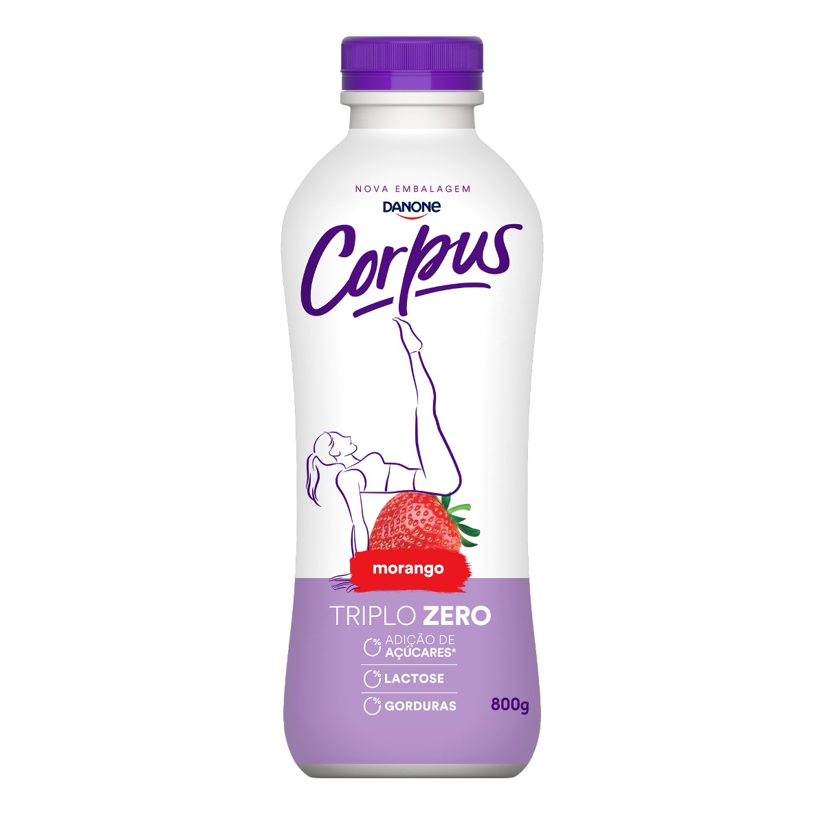 Iogurte Desnatado Morango Zero Lactose Corpus Garrafa 800g