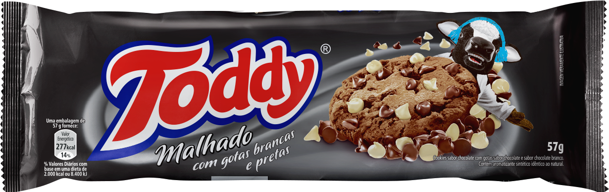 Biscoito Cookie Chocolate Malhado com Gotas de Chocolate Branco e Preto Toddy Pacote 57g