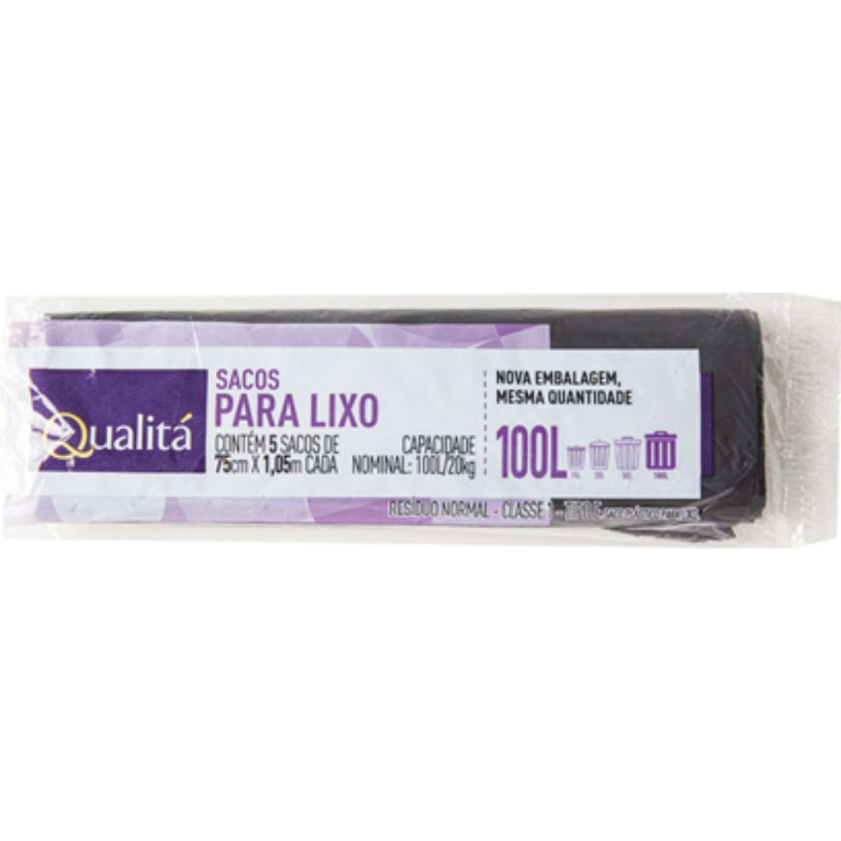 Saco Lixo Qualitá Preto 100 Litros com 5 Unidades