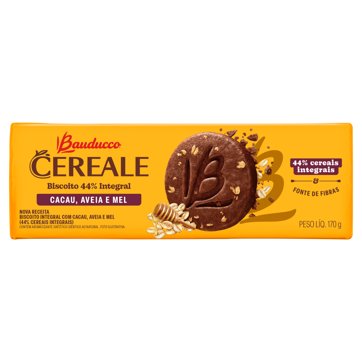 Biscoito Integral Cacau, Aveia e Mel Bauducco Cereale Pacote 170g