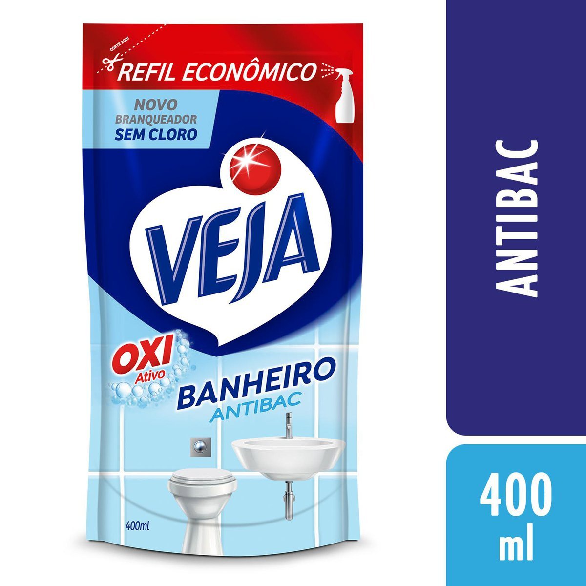 Branqueador Banheiro Veja Antibac Sachê 400ml Refil Econômico