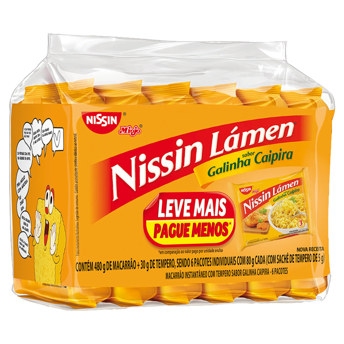 Pack Macarrão Instantâneo Lámen Galinha Caipira Nissin Miojo Pacote 510g