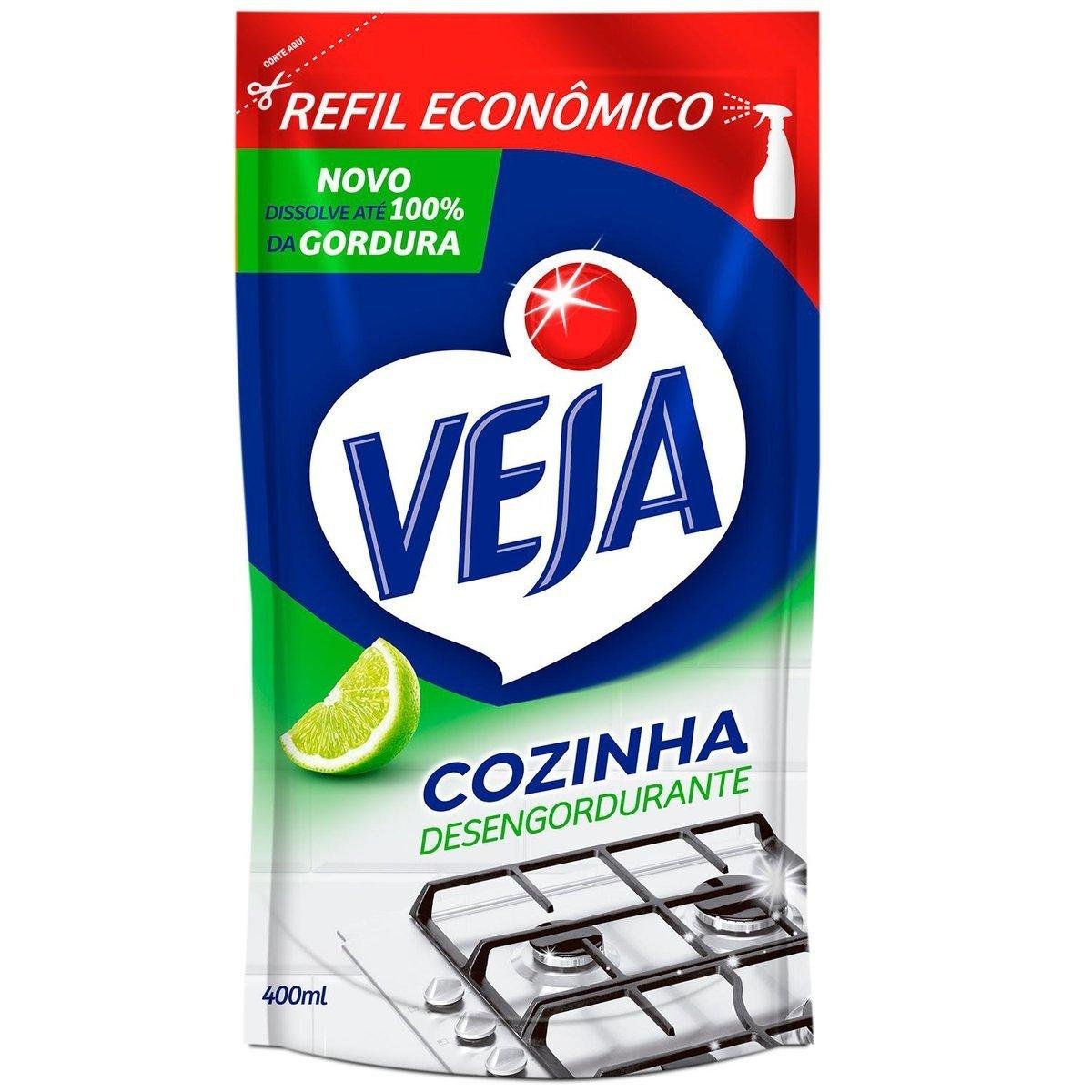 Limpador Desengordurante Cozinha Limão Veja Sachê 400ml Refil Econômico