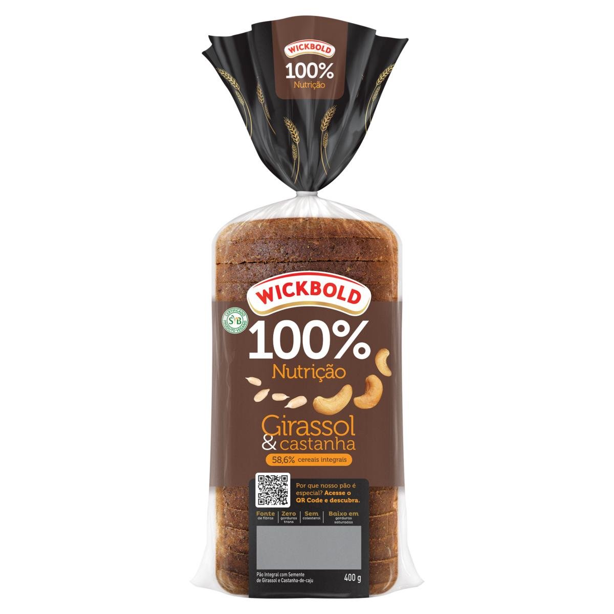 Pão Integral Girassol & Castanha Wickbold 100% Nutrição Pacote 400g