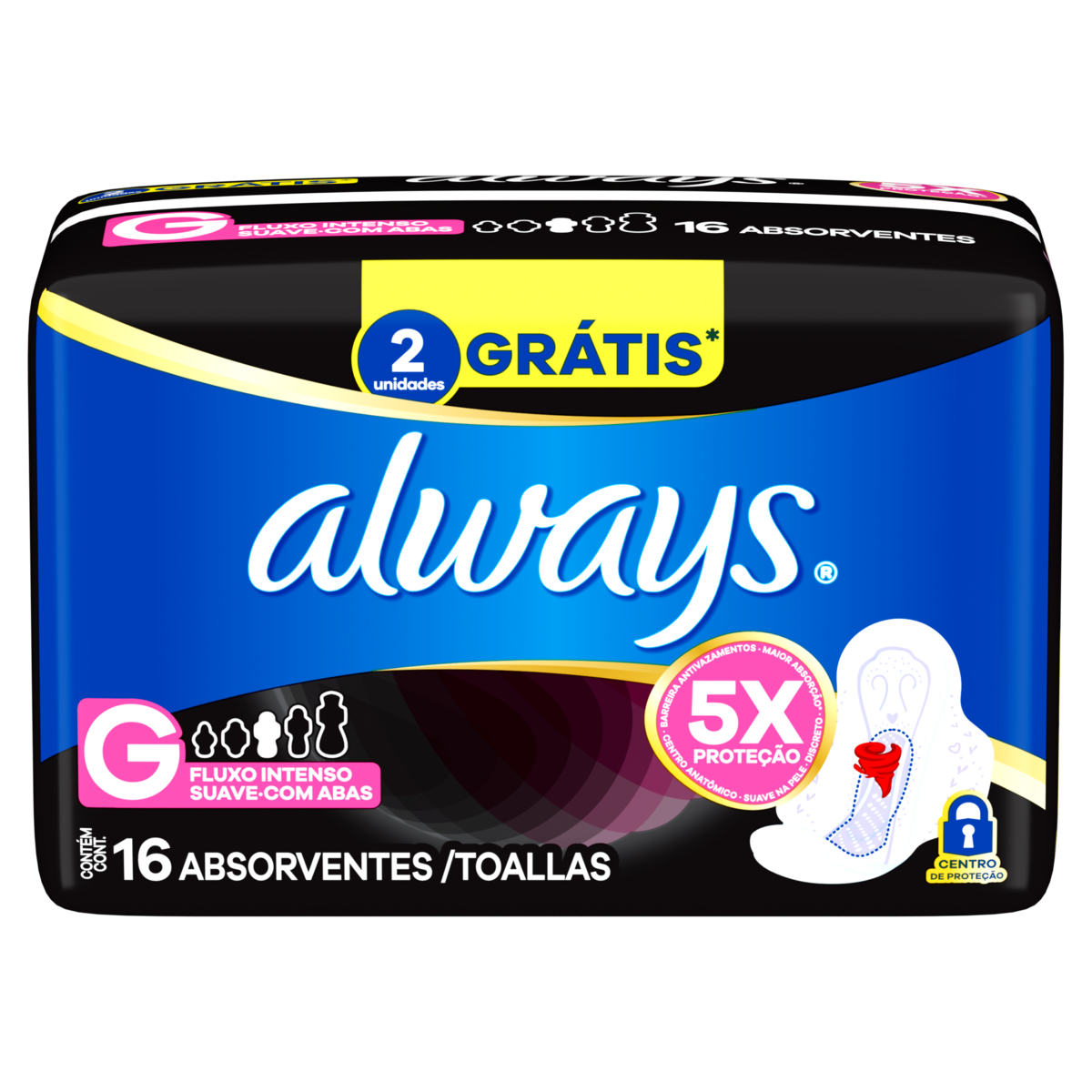 Absorvente com Abas Suave Always Noturno G Pacote 16 Unidades Grátis 2 Absorventes