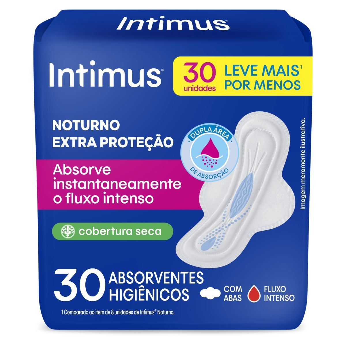 Absorvente com Abas Seca Intimus Noturno Pacote 30 Unidades Leve Mais Pague Menos