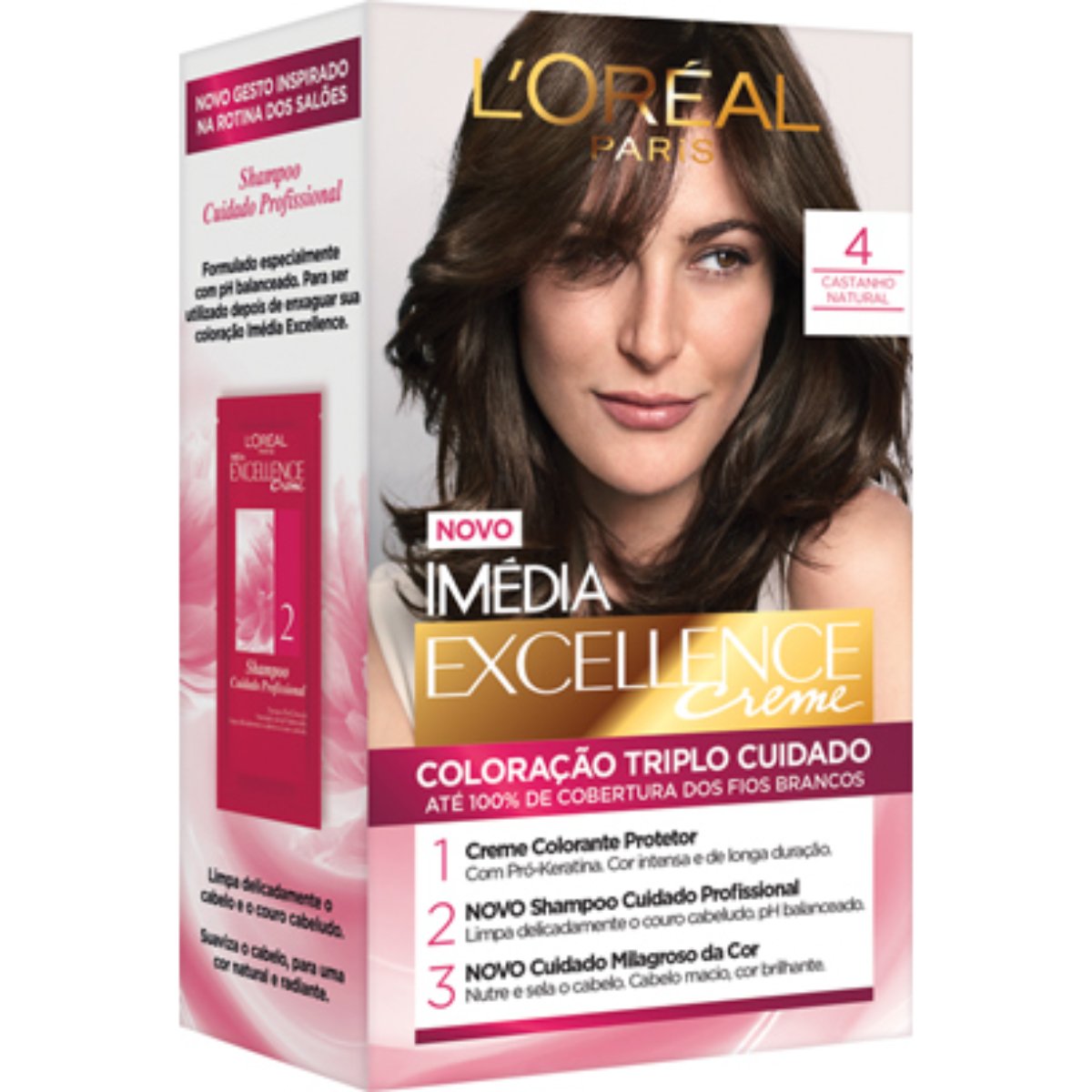 Kit Coloração Creme 4 Castanho Natural L'oréal Paris Imédia Excellence