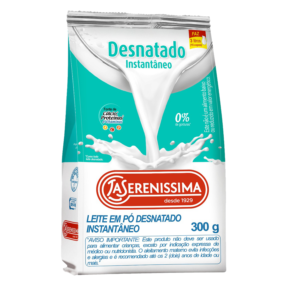Leite em Pó Desnatado LA SERENÍSSIMA Sachê 300g
