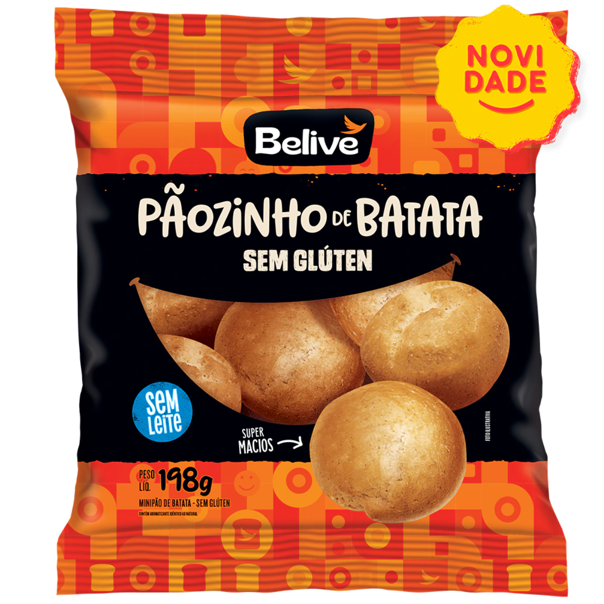 Pão de Batata Sem Glúten Sem Leite Sem Lactose Pãozinho Belive 198g