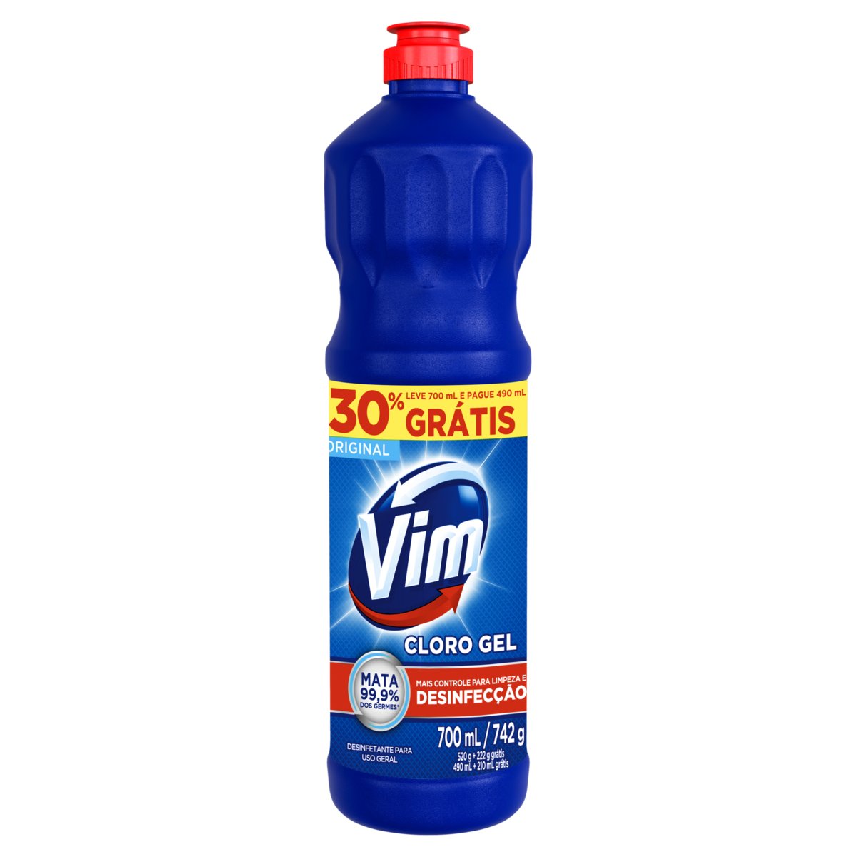 Desinfetante Cloro Gel Original Vim Frasco Leve 700ml Pague 490ml