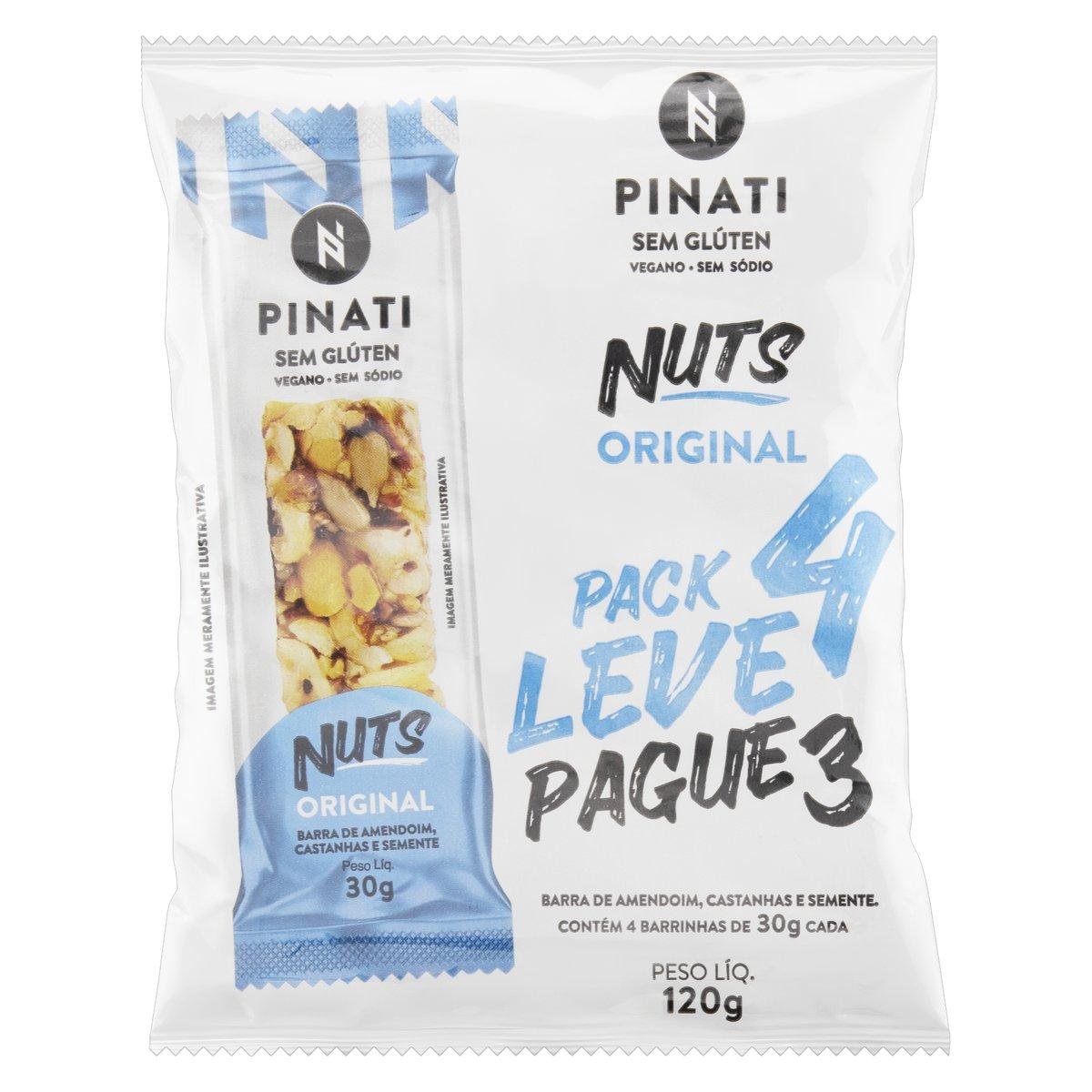 Pack Barra de Nuts Original Zero Sódio Super Saúde Pinati Pacote 120g Leve 4 Pague 3 Unidades