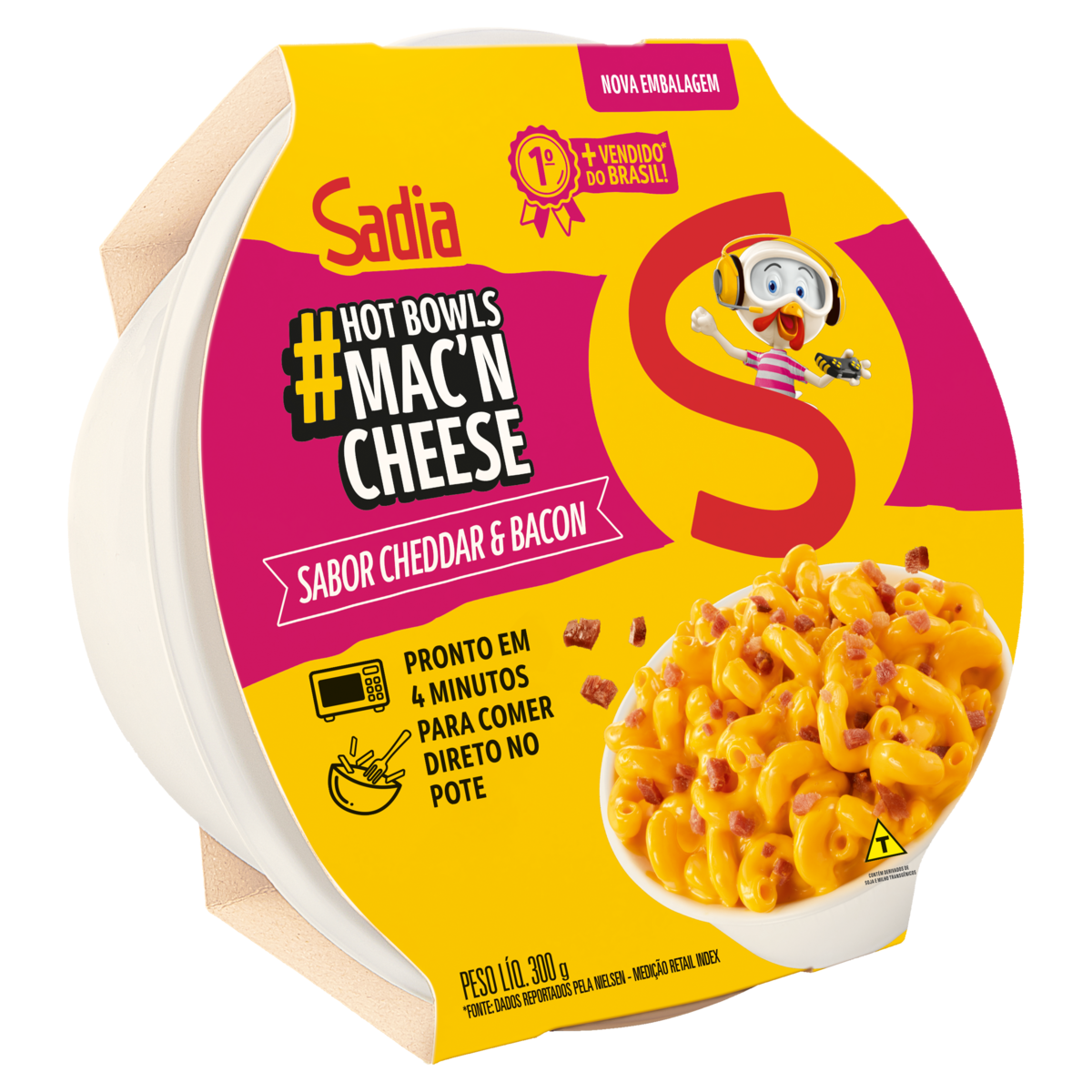 Mac'n Cheese Cheddar & Bacon Sadia Hot Bowls Pote 300g