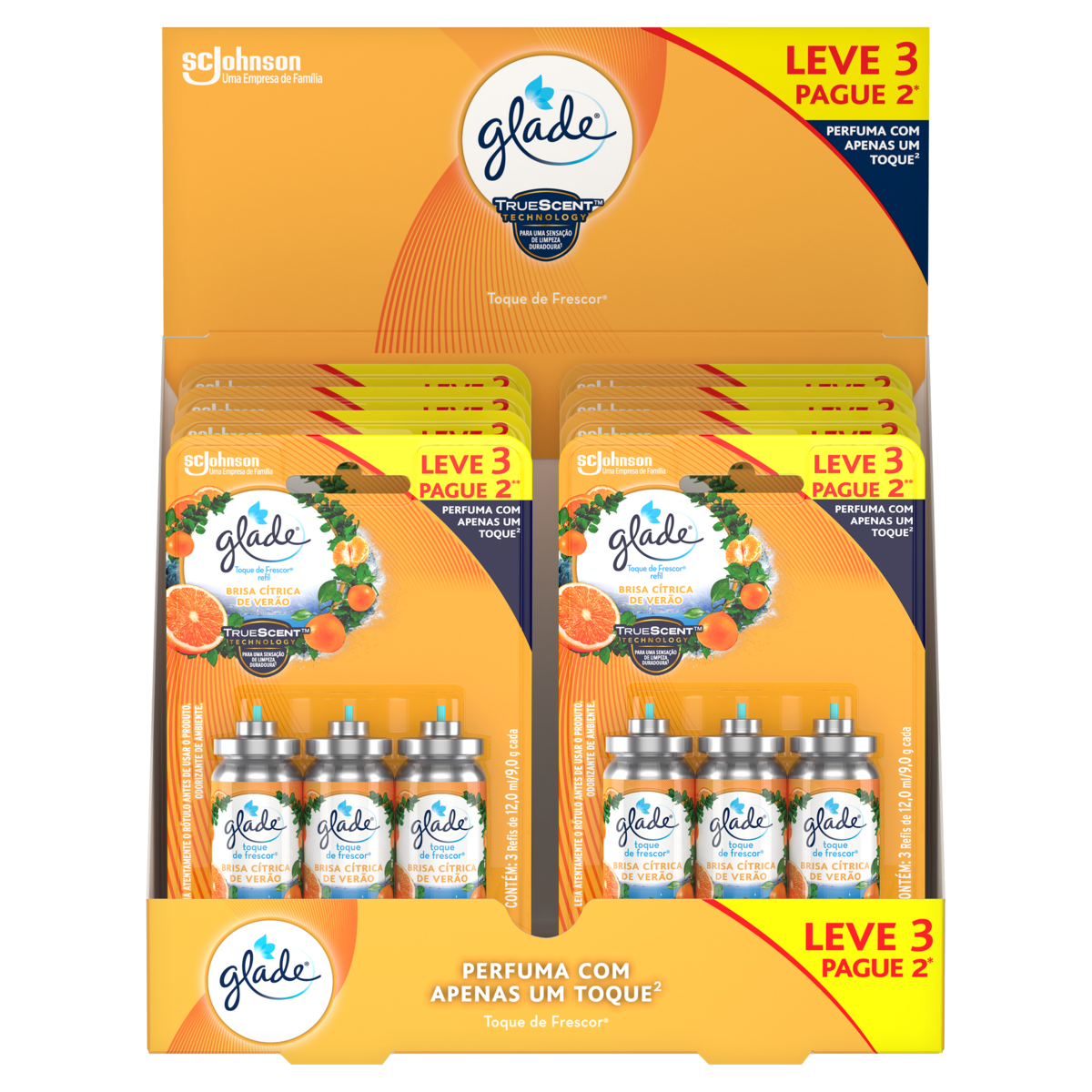 Odorizador de Ambiente Brisa Cítrica de Verão Glade Toque de Frescor Refil Leve 3 Pague 2 8 Unidades