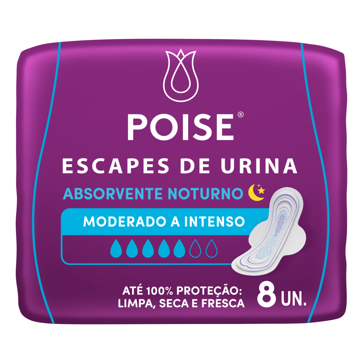 Absorvente com Abas para Escapes de Urina Poise Noturno Pacote 8 Unidades