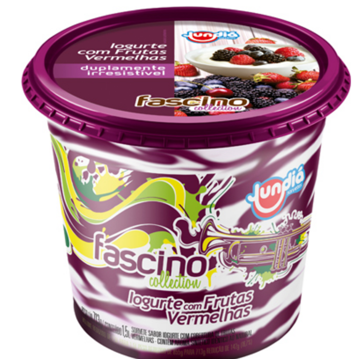 Sorvete Iogurte Cobertura Frutas Vermelhas Jundiá Fascino Collection Pote 1,5l