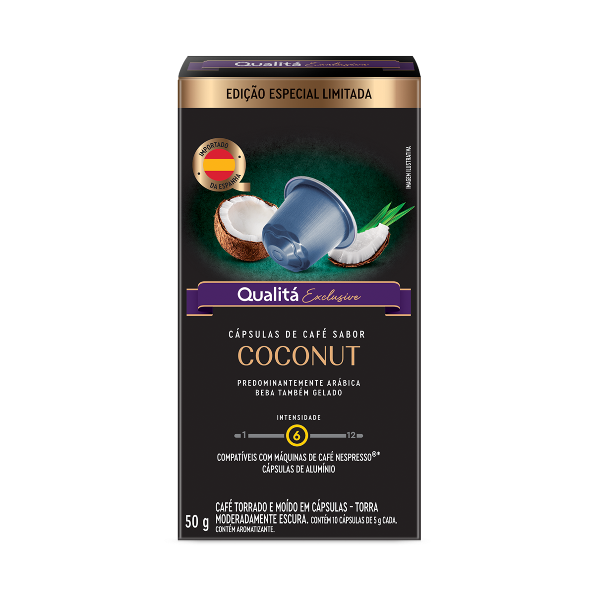 Café em Cápsula Torrado e Moído Coconut Qualitá Exclusive Caixa 50g 10 Unidades