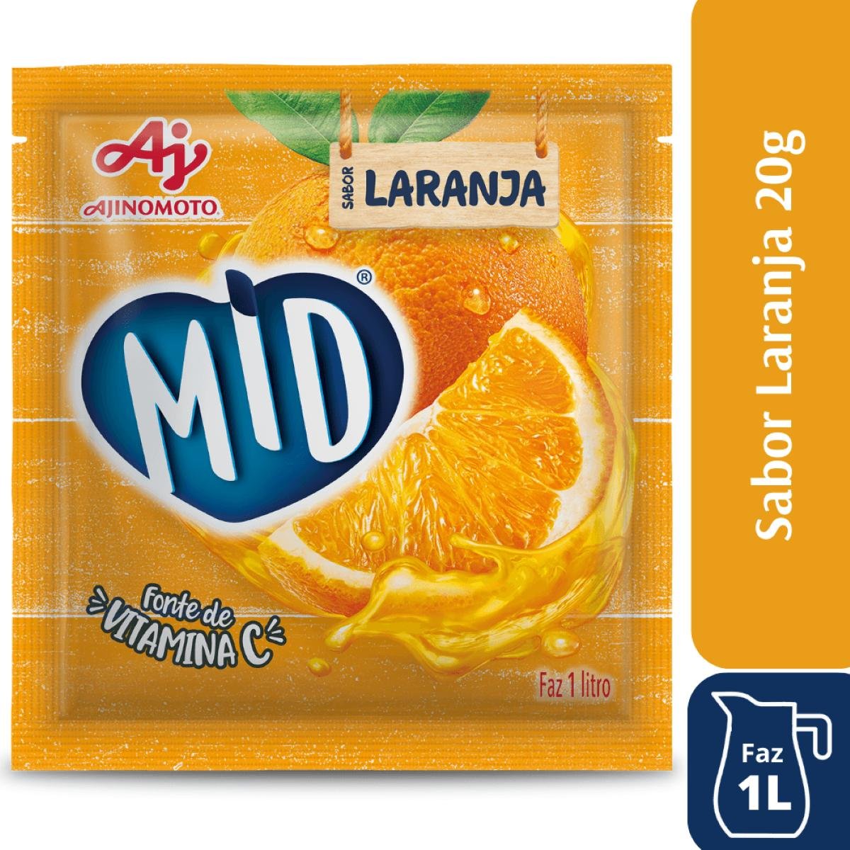 Refresco em Pó Laranja Mid Pacote 20g