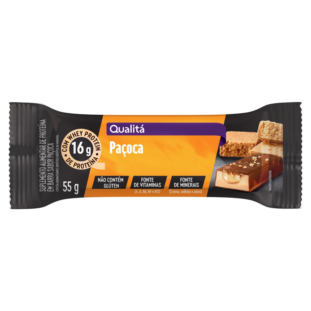 Barra de Proteína Paçoca Qualitá Pacote 55g