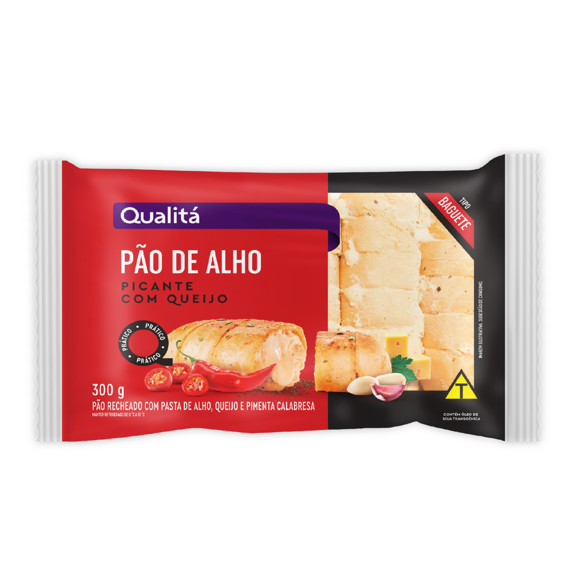 Pão de Alho Picante com Queijo Baguete QUALITÁ 300g