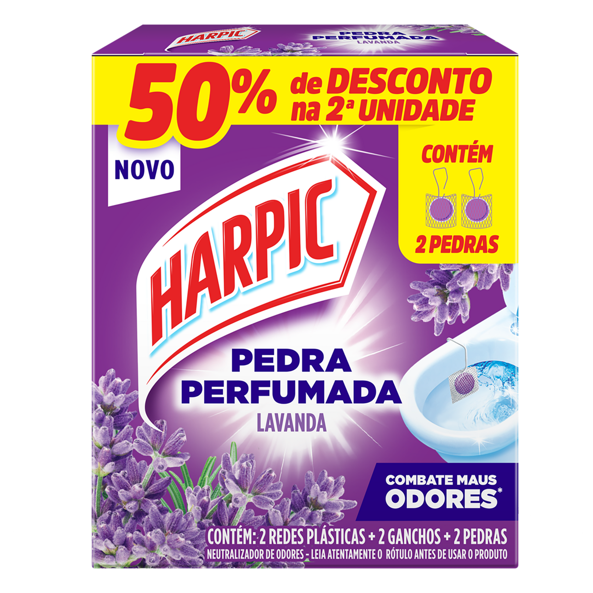 Neutralizador de Odores Pedra Perfumada Lavanda Harpic 2 Unidades Grátis 50% de Desconto na 2ª Unidade
