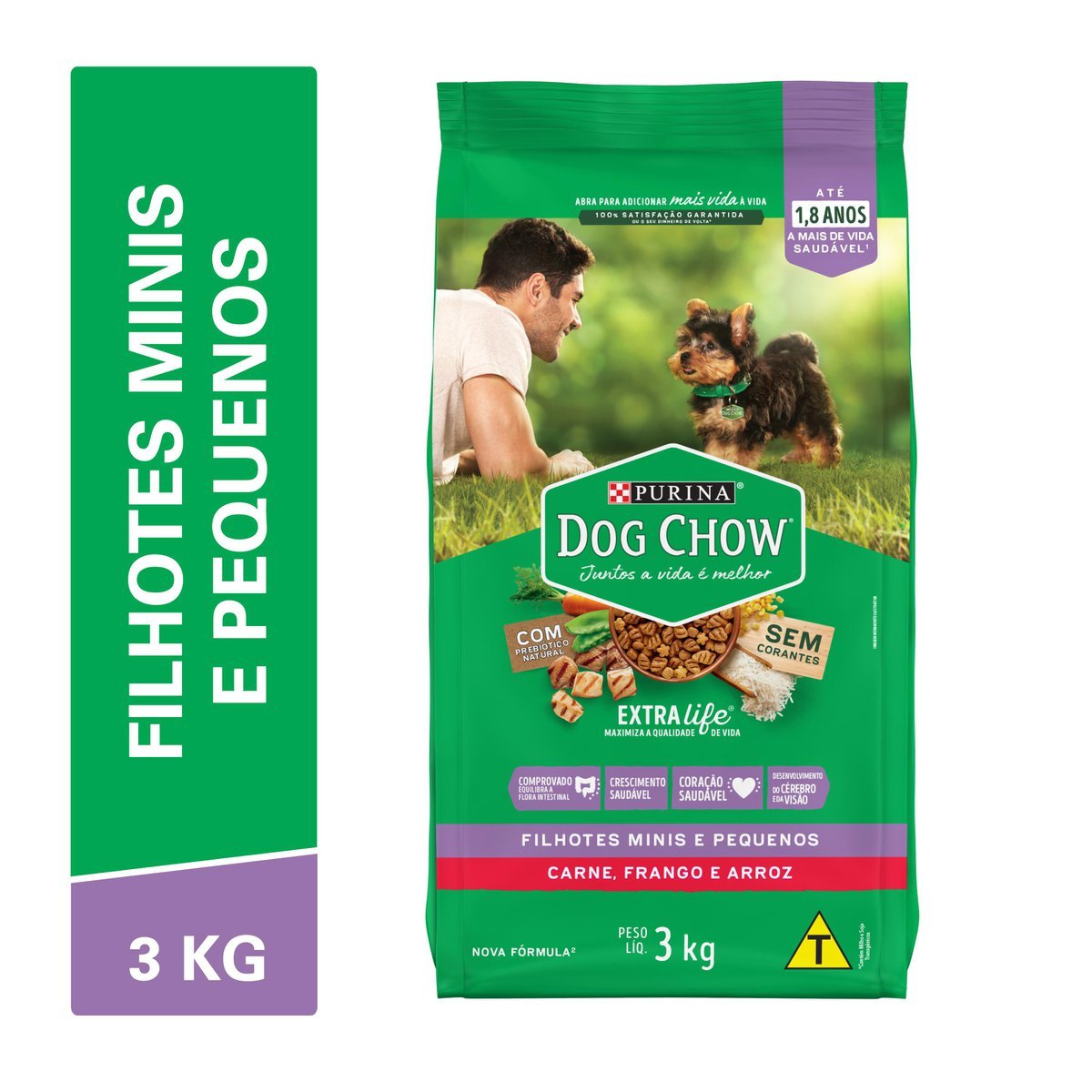Ração DOG CHOW Cães Filhotes Minis e Pequenos Carne e Arroz 3kg