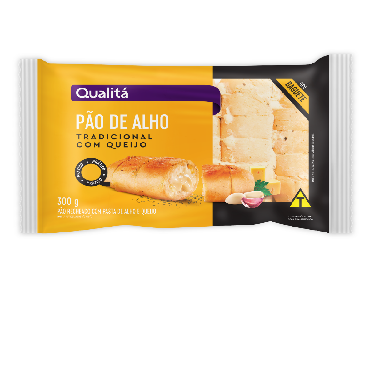 Pão de Alho Tradicional com Queijo Tipo Baguete QUALITÁ 300g