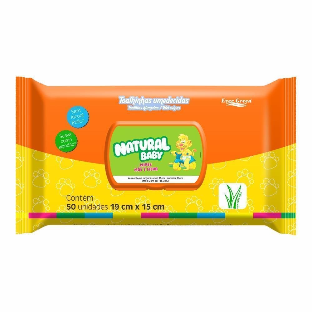 Toalha Umedecida Natural Baby Wipes Mãe E Filho 50 Unidades