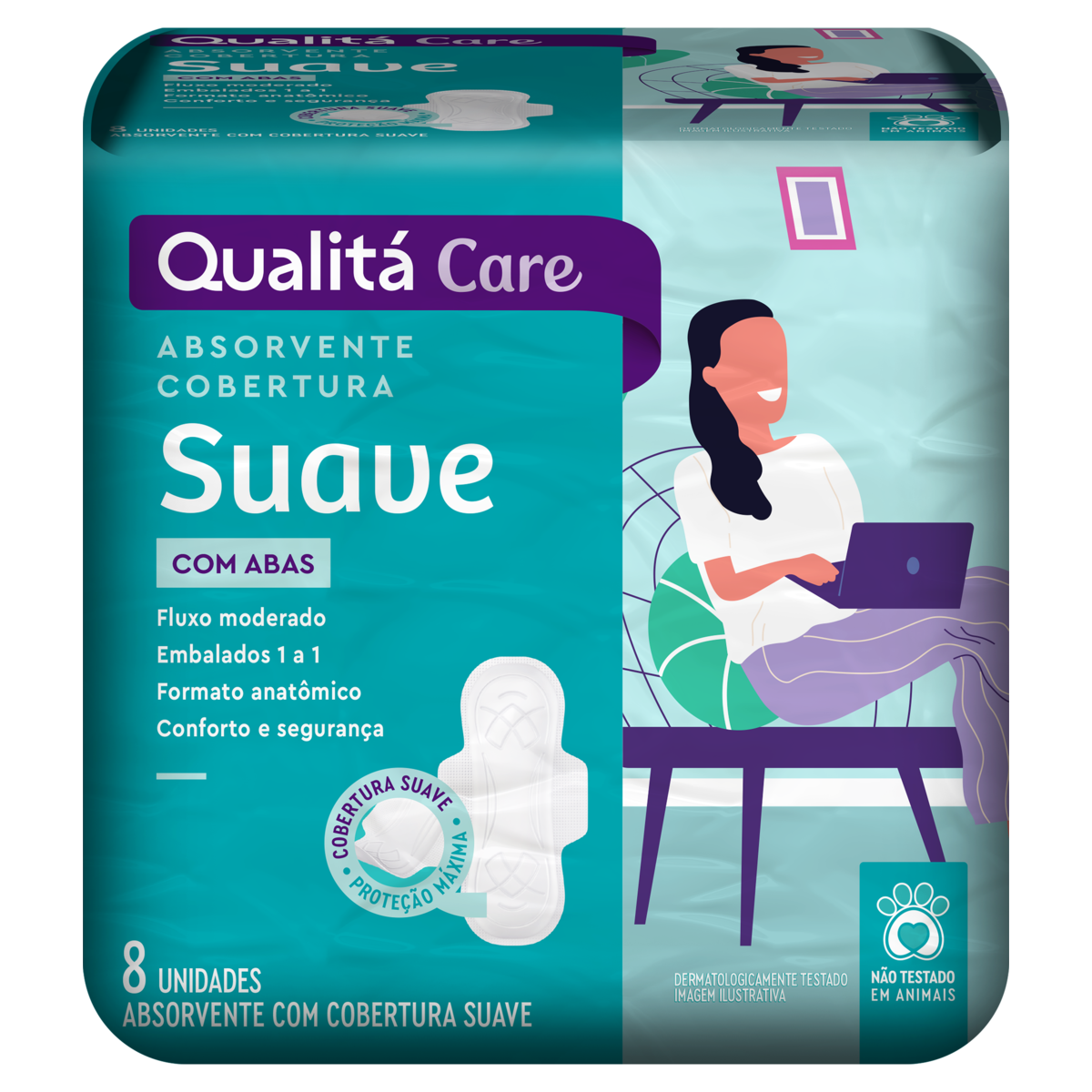 Absorvente com Abas Suave Qualitá Care Pacote 8 Unidades
