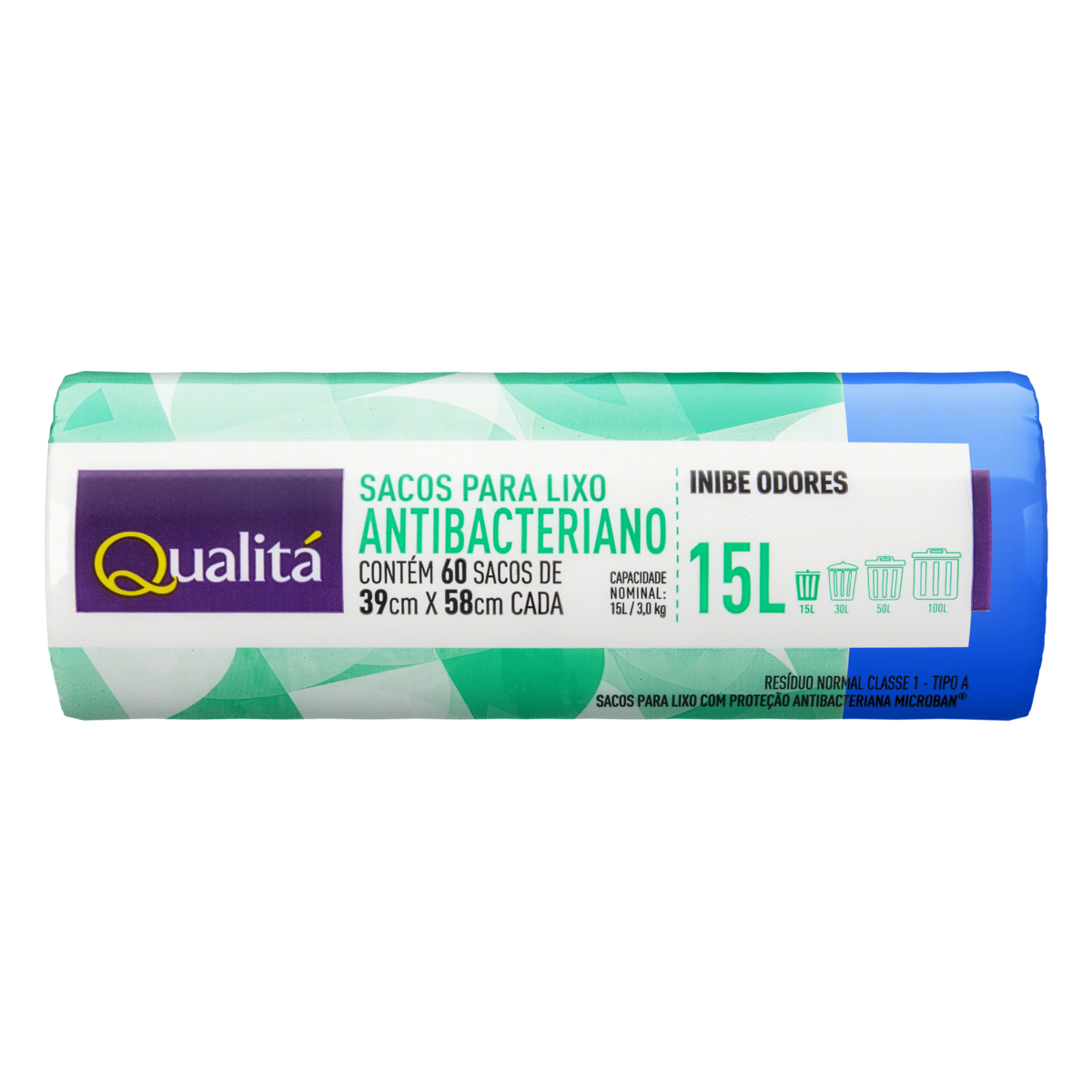 Saco para Lixo Antibacteriano 15l Qualitá 60 Unidades