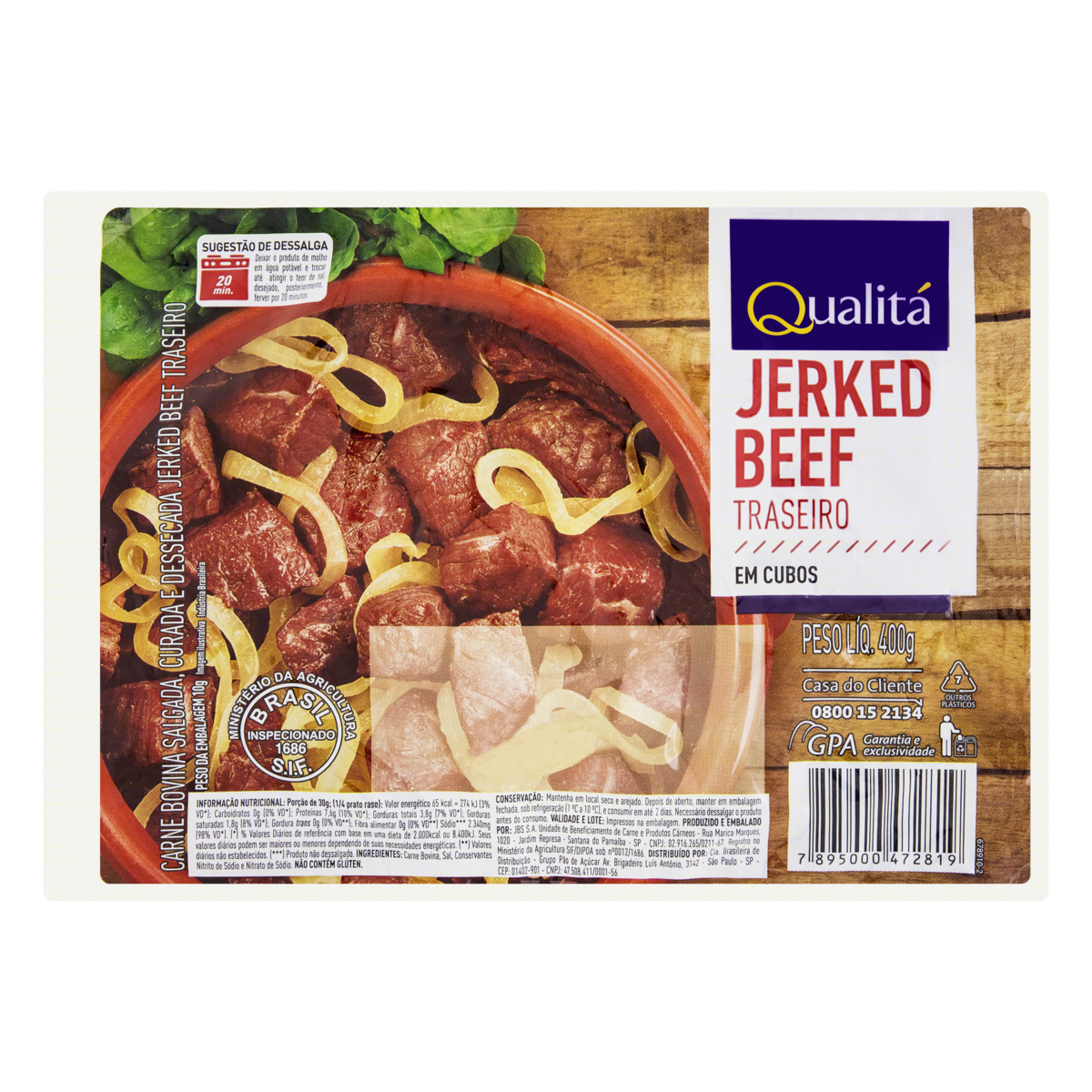 Carne Seca Bovina Traseiro Jerk Beef QUALITÁ 400g