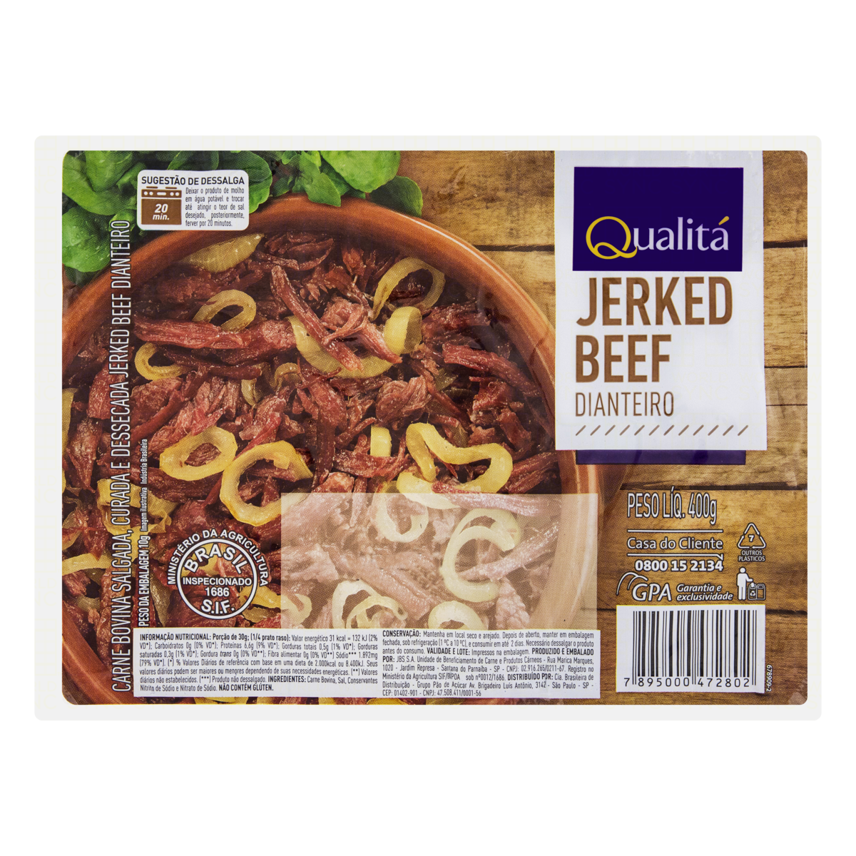 Carne Seca Bovina Dianteiro Jerk Beef QUALITÁ 400g