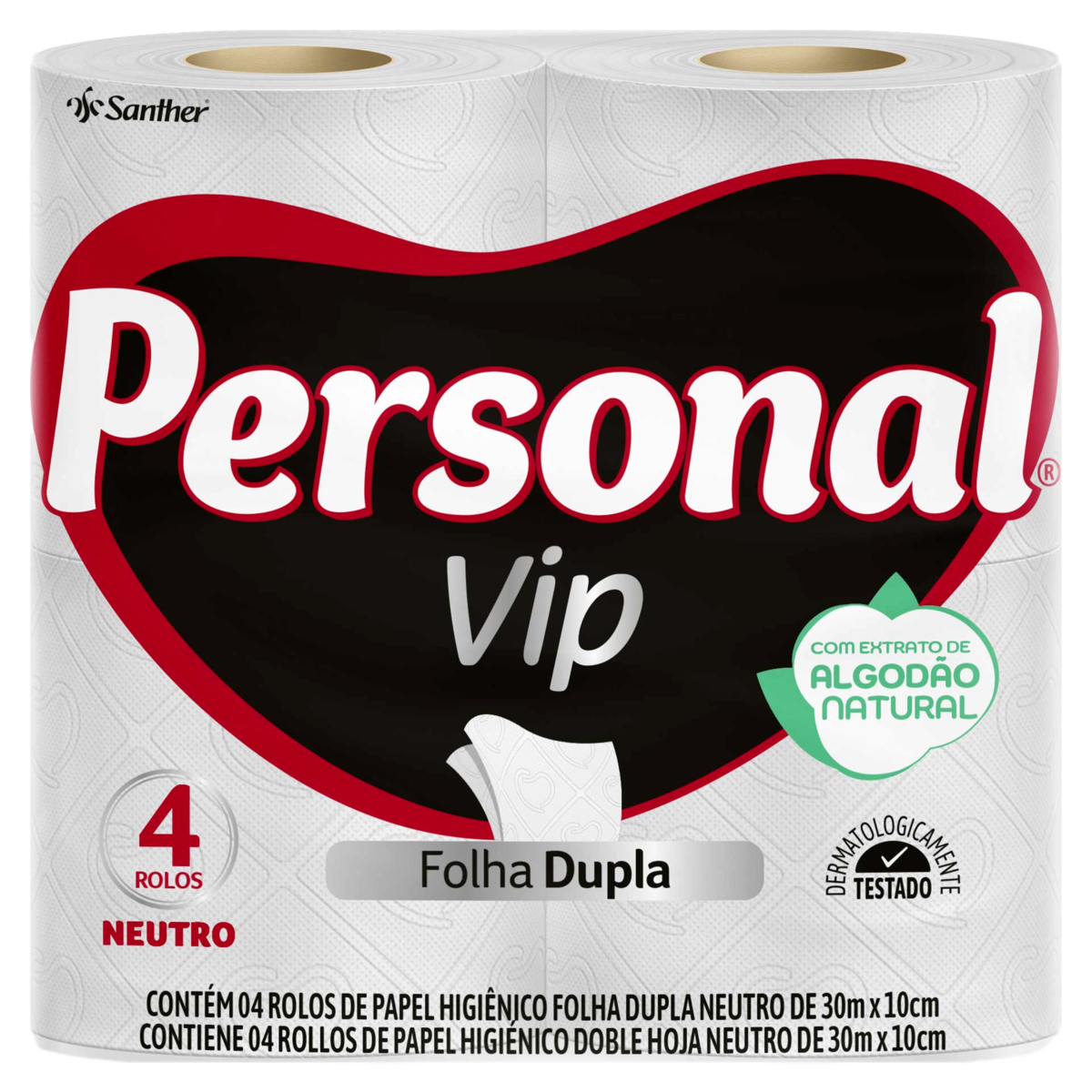 Papel Higiênico Folha Dupla Neutro Personal Vip 30m Pacote 4 Unidades