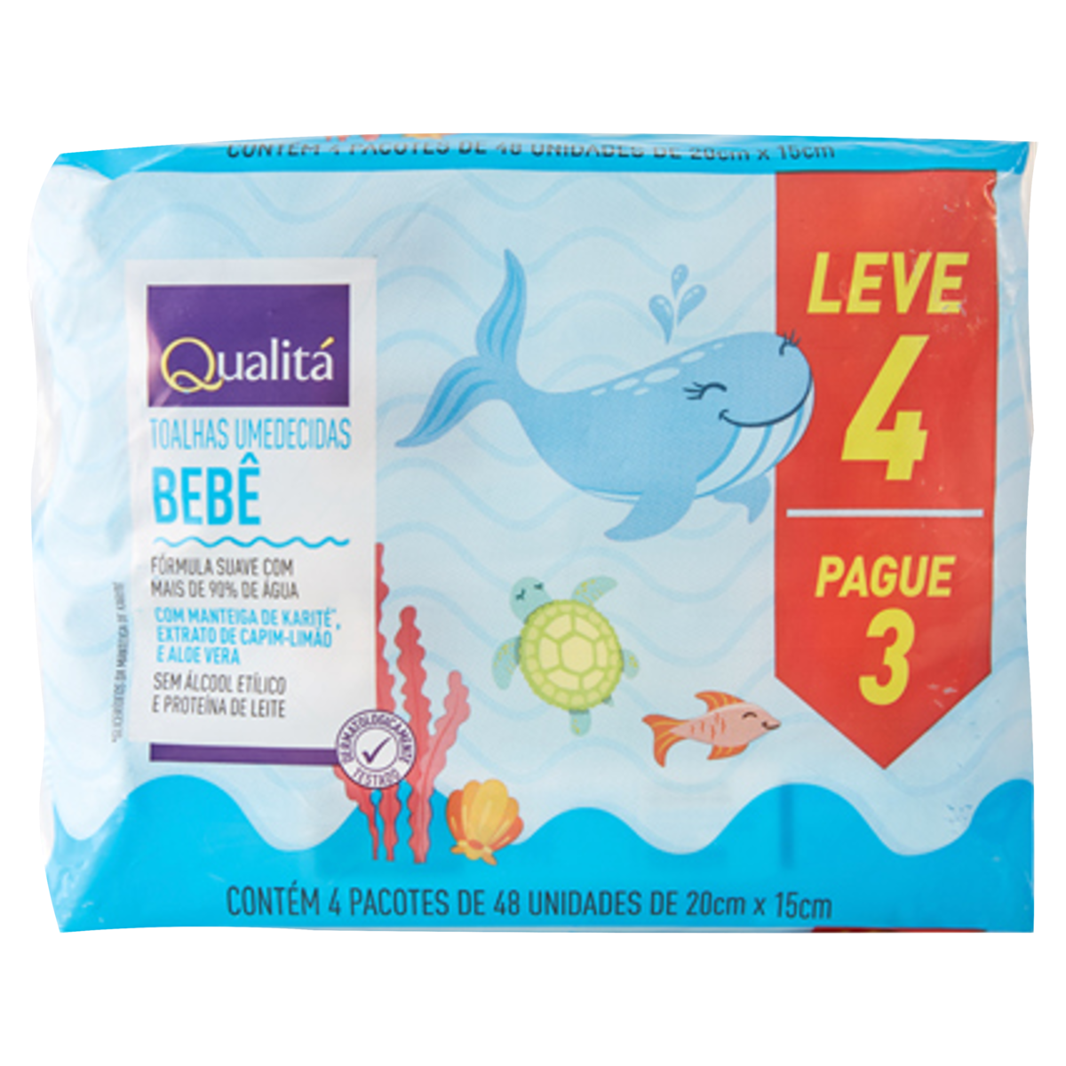 Pack Toalha Umedecida Bebê Qualitá Pacote  Leve 4 Pague 3 Unidades