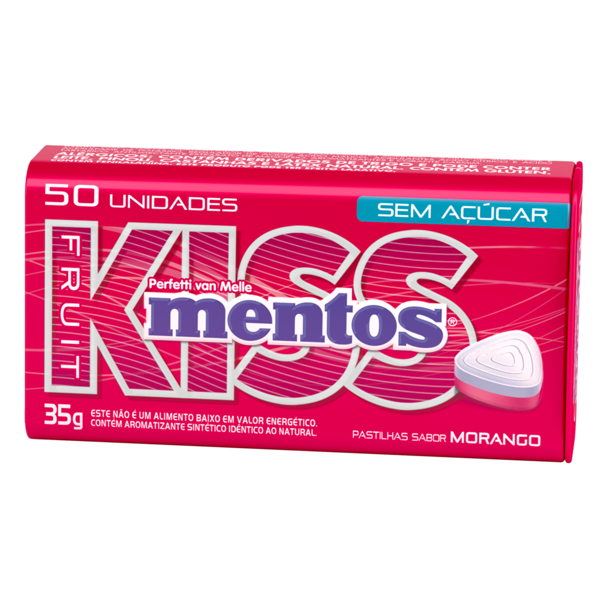 Pastilhas Sabor Morango MENTOS Kiss Fruit 35g com 50 Unidades