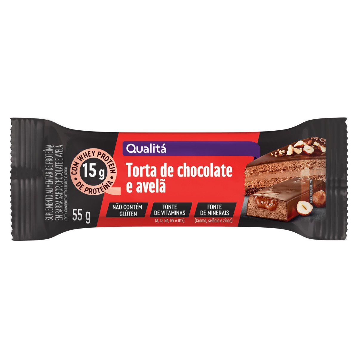 Barra de Proteína Torta de Chocolate e Avelã Qualitá Pacote 55g