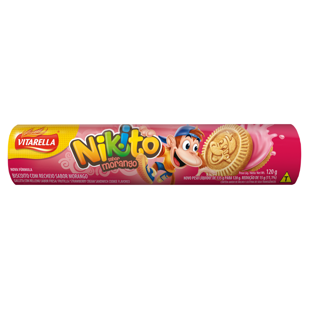 Biscoito Recheio Morango Vitarella Nikito Pacote 120g
