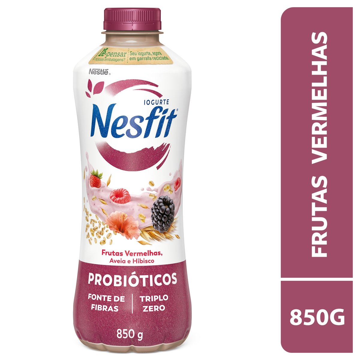 Iogurte Desnatado Frutas Vermelhas, Aveia e Hibisco Zero Lactose Nesfit Garrafa 850g