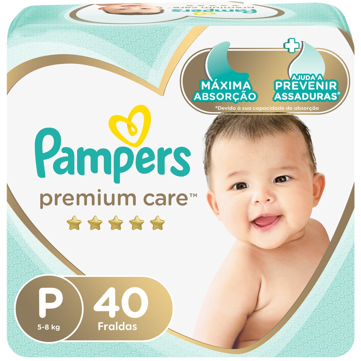 Fralda Descartável Infantil Pampers Premium Care P Pacote 40 Unidades