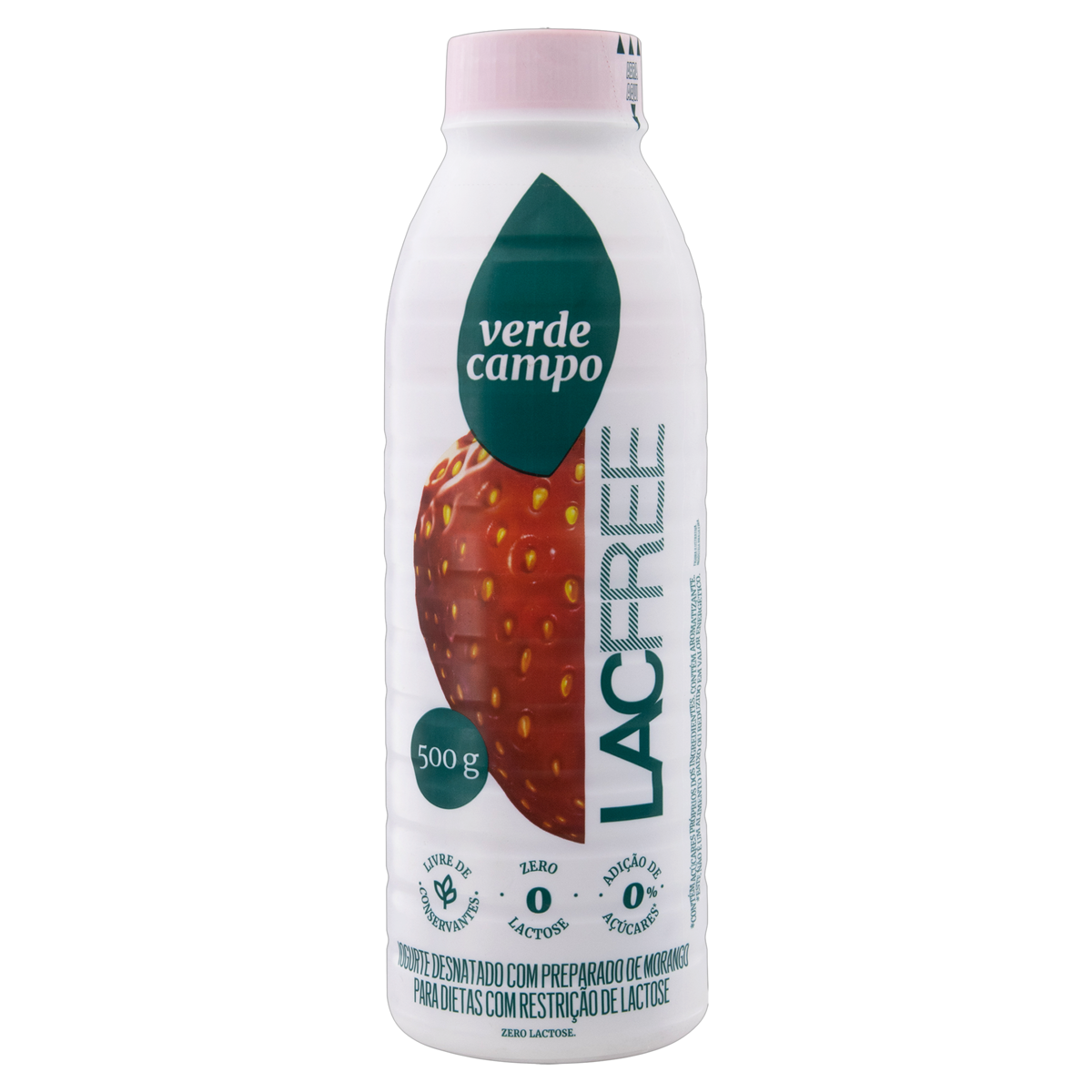 Iogurte Desnatado Morango Zero Lactose Verde Campo Lacfree Garrafa 500g