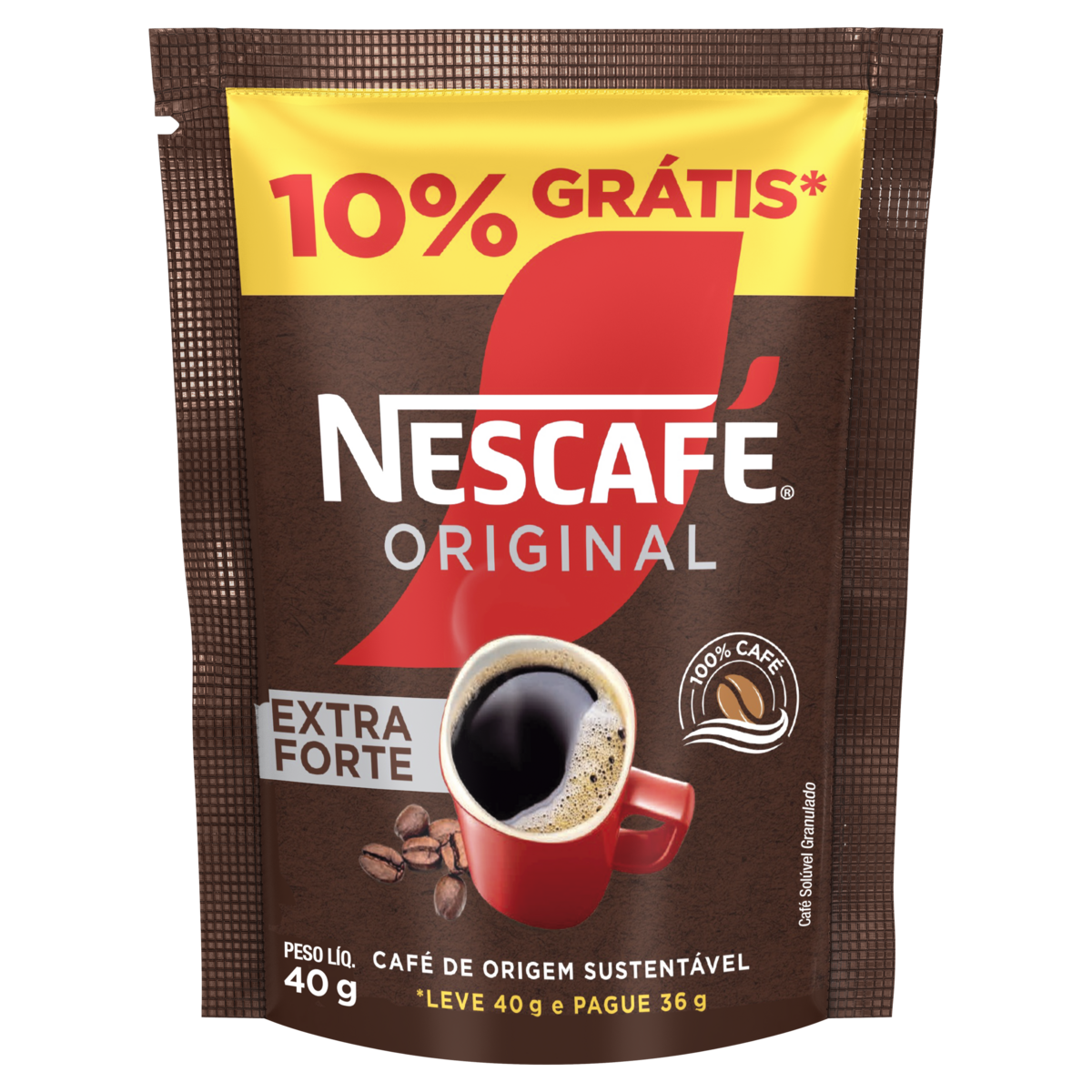 Café Solúvel Granulado Extraforte Nescafé Original Sachê Leve 40g Pague 36g