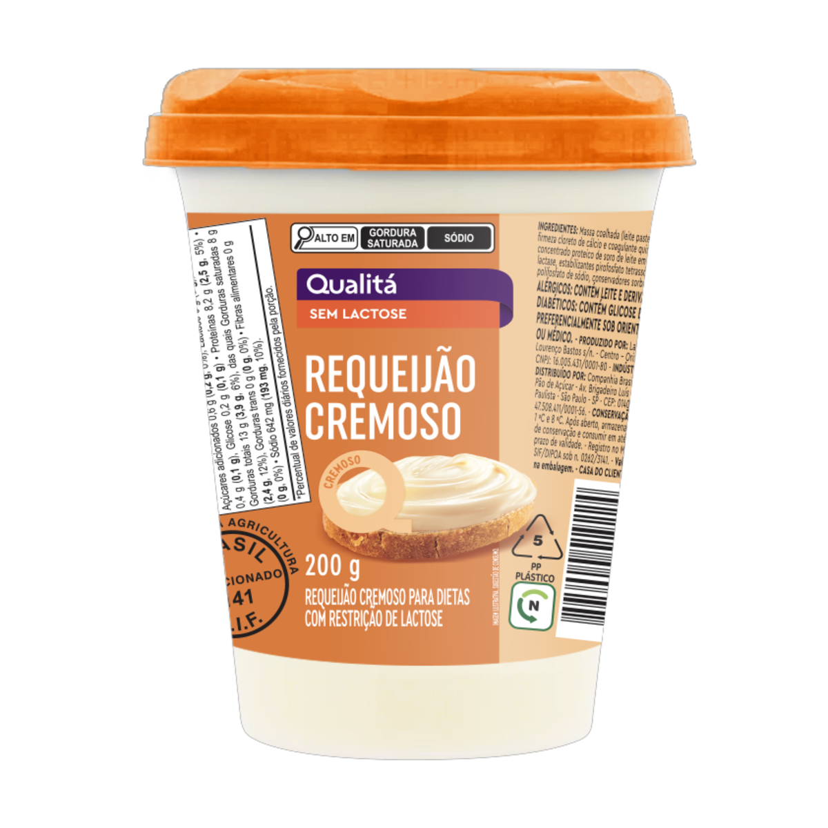 Requeijão Cremoso Zero Lactose Qualitá Copo 200g