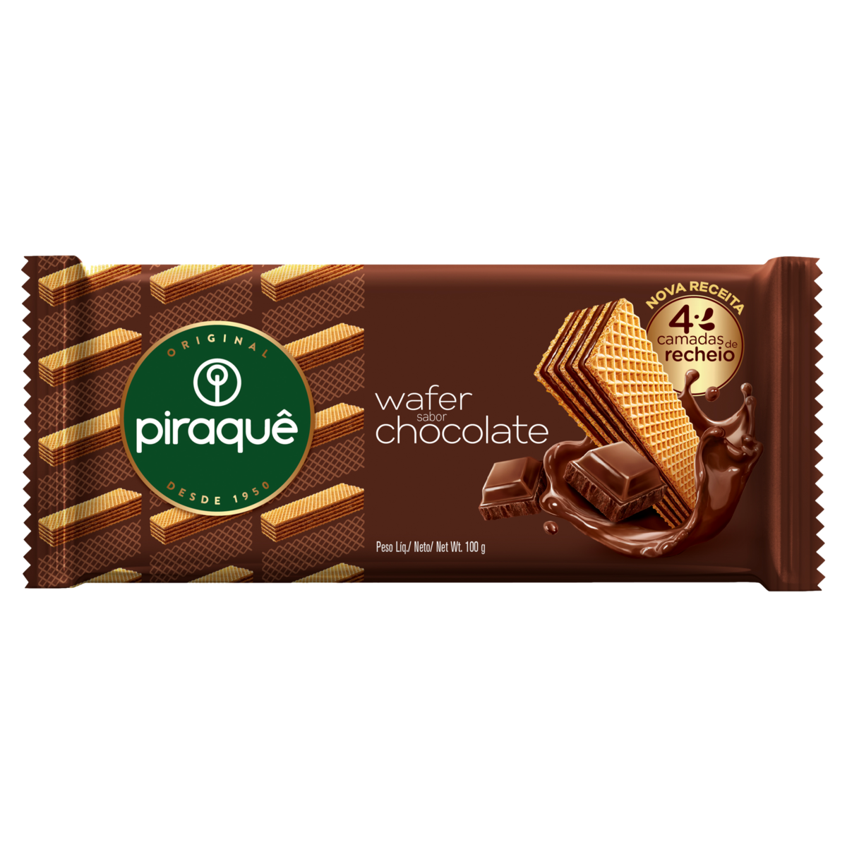 Biscoito Wafer Recheio Chocolate Piraquê Pacote 100g