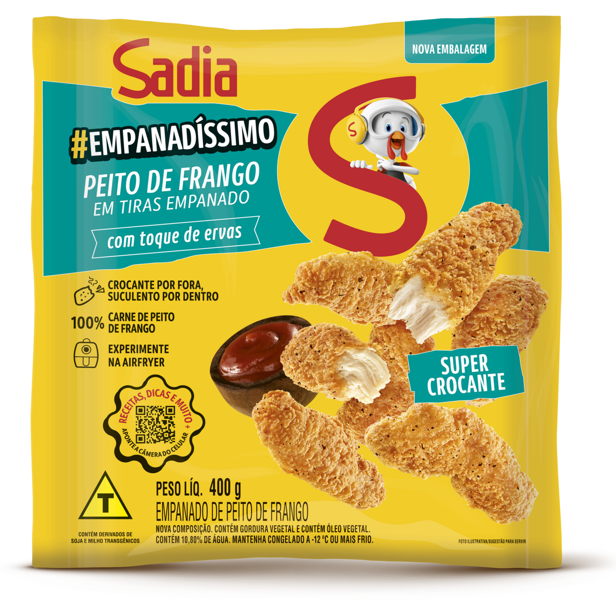 Empanado de Frango Peito em Tiras com Toque de Ervas Sadia Empanadíssimo Pacote 400g
